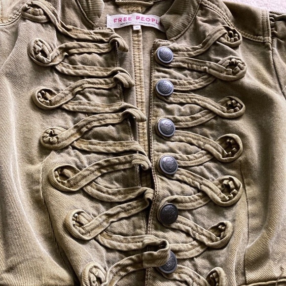 Free People Denim Seamed and Structured Military Jacket Buttons Olive Green XS - Picture 5 of 11